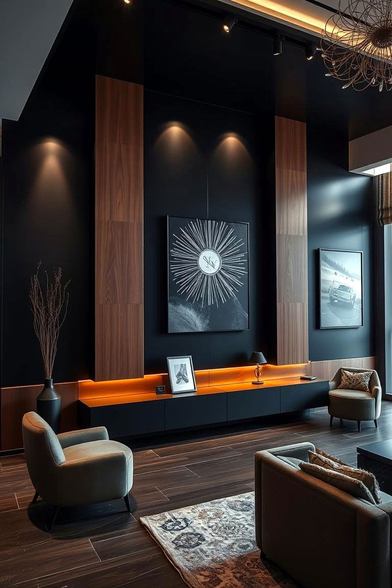 Bold Feature Wall Statement in Black and Brown - 24 Black and Brown Bedroom Ideas