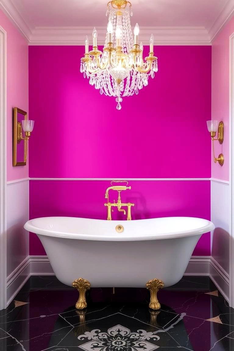 Bold Fuchsia Accent Wall - 24 Pink Bathroom Ideas