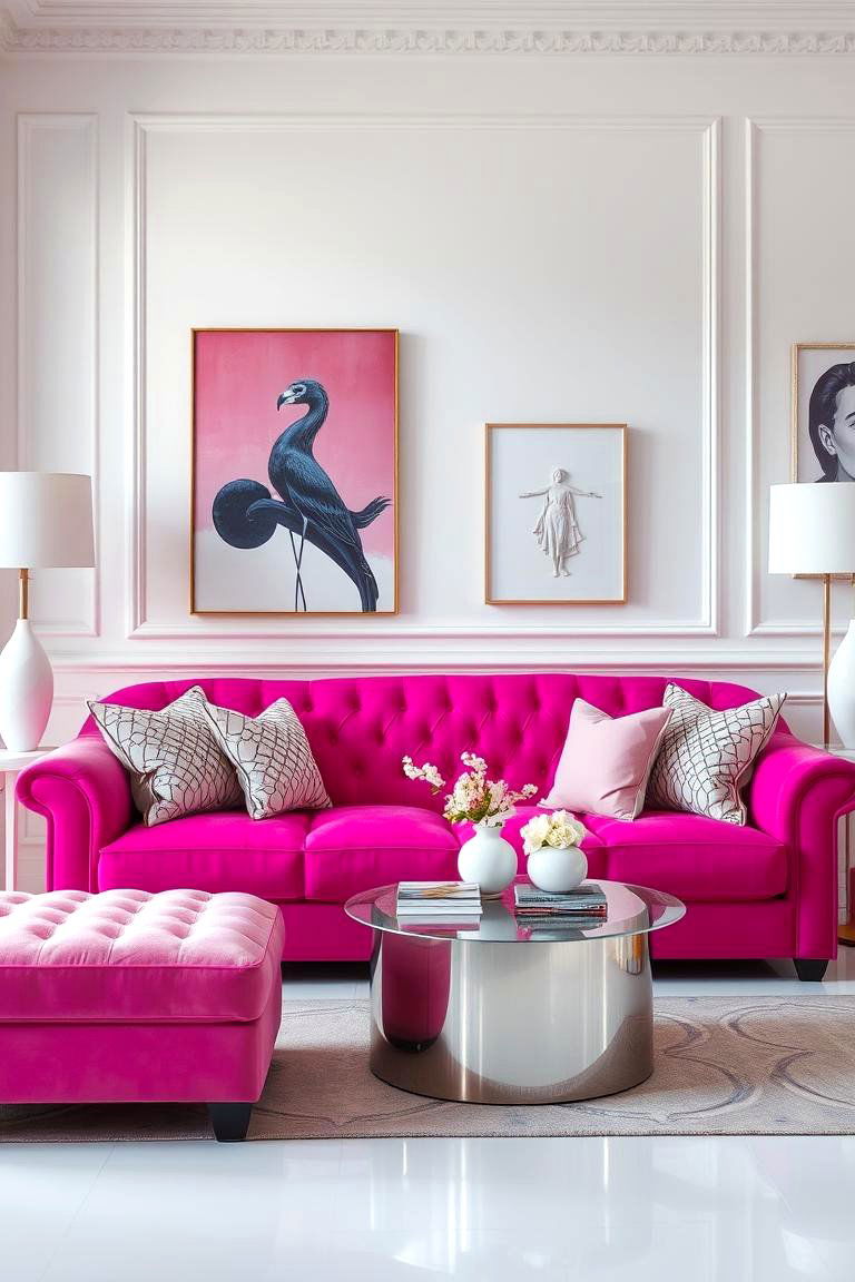 Bold Fuchsia Feature - 24 Pink Couch Living Room Ideas