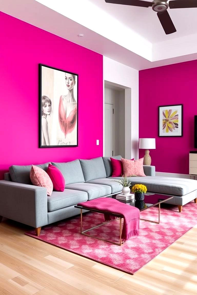 Bold Fuchsia Living Room Statement - 24 Pink Room Ideas