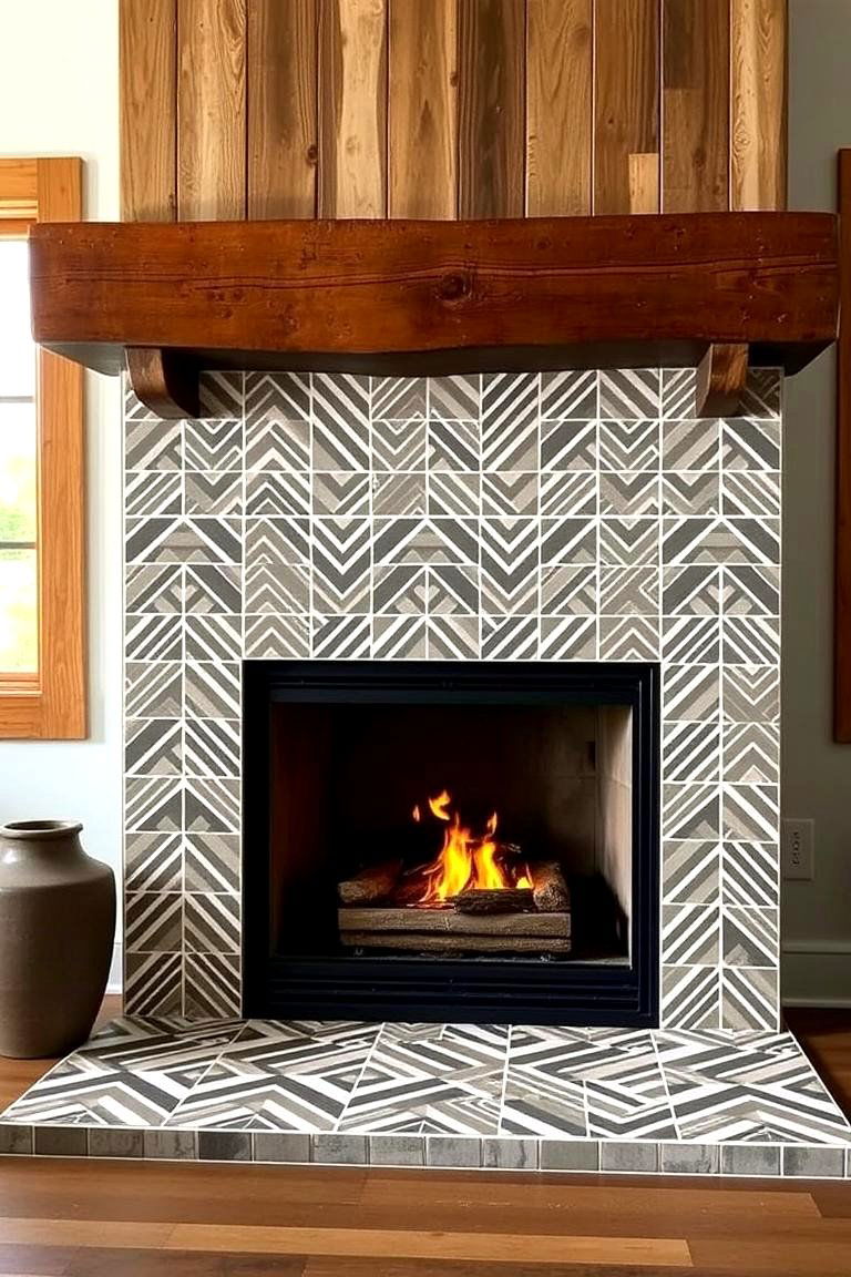 Bold Geometric Expressions - 24 Farmhouse Fireplace Tile Ideas