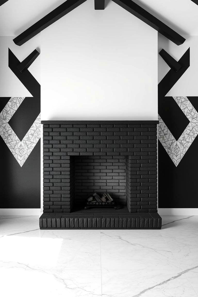 Bold Geometric Innovation - 24 Black Brick Fireplace Ideas