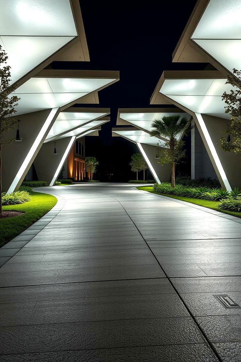 Bold Geometric LED Panels - 24 Driveway Lighting Ideas