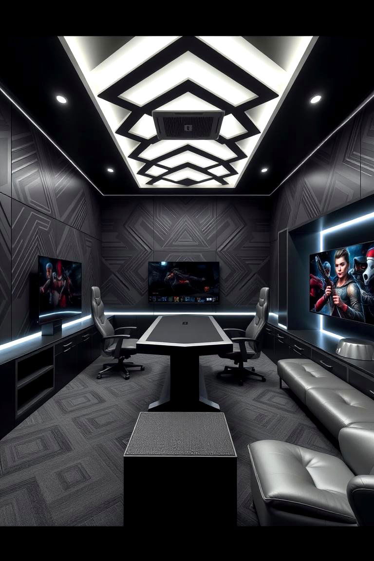Bold Geometric Patterns - 24 Black Gaming Room Ideas