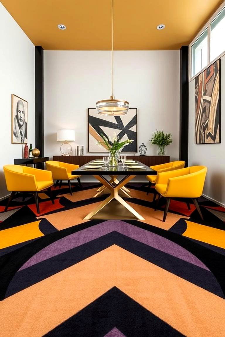 Bold Geometric Patterns - 24 Carpeted Dining Room Ideas