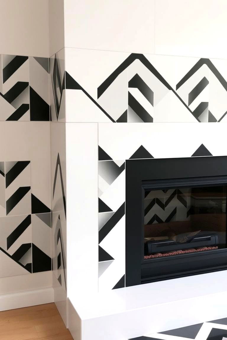 Bold Geometric Patterns - 24 Fireplace Backsplash Ideas