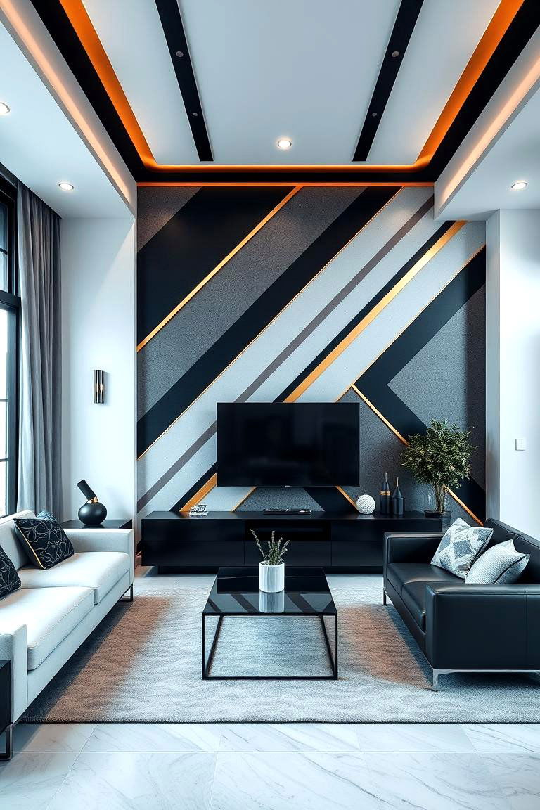 Bold Geometric Patterns - 24 Living Room Wallpaper Ideas