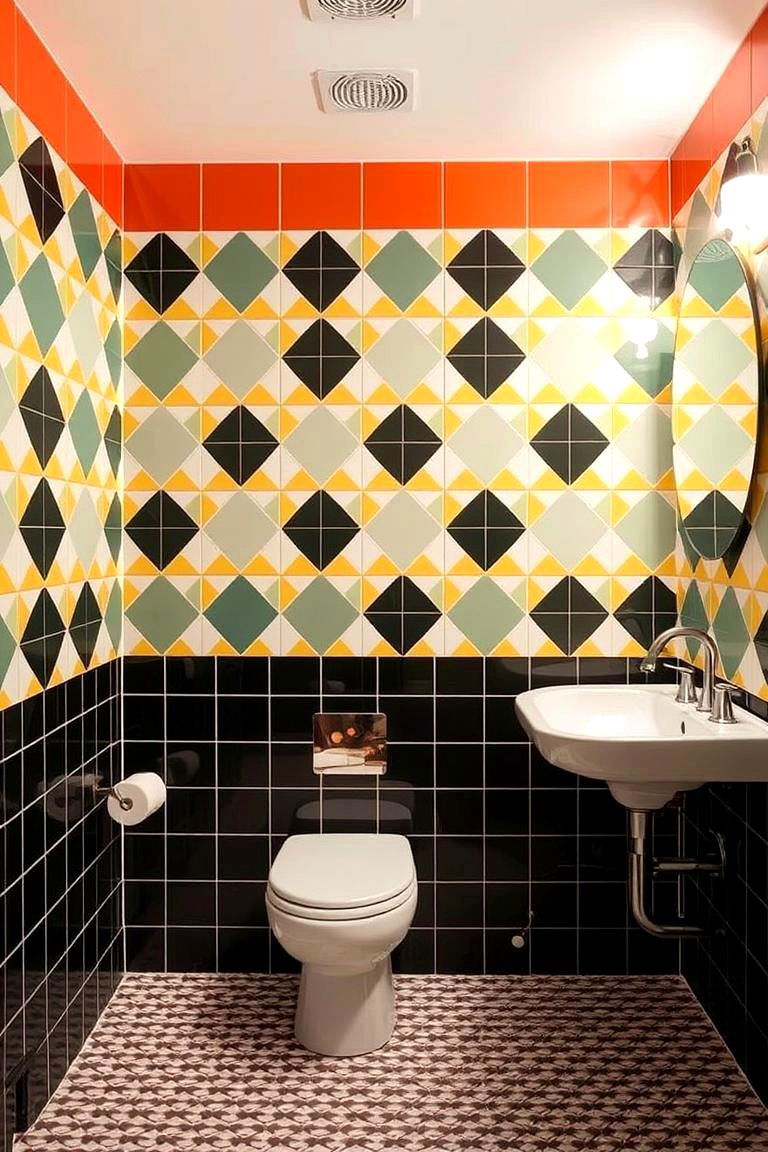 Bold Geometric Patterns - 24 Mid-century Modern Bathroom Ideas