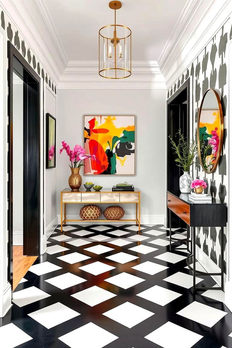 Bold Geometric Patterns - 24 Black and White Entryway Design Ideas