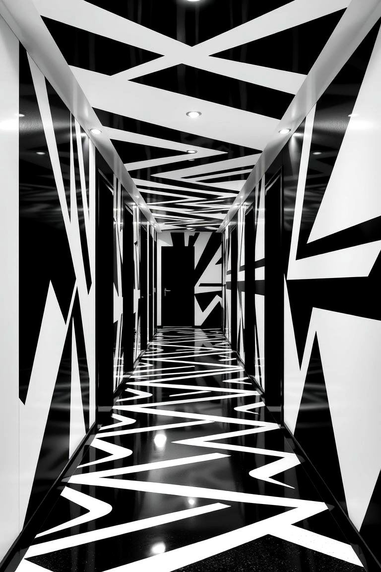 Bold Geometric Patterns - 24 Black and White Hallway Ideas