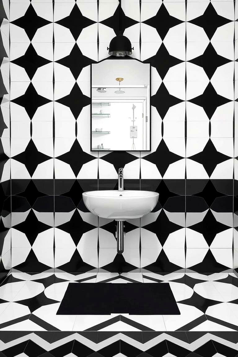 Bold Geometric Patterns for a Statement Piece - 24 Bathroom Backsplash Ideas