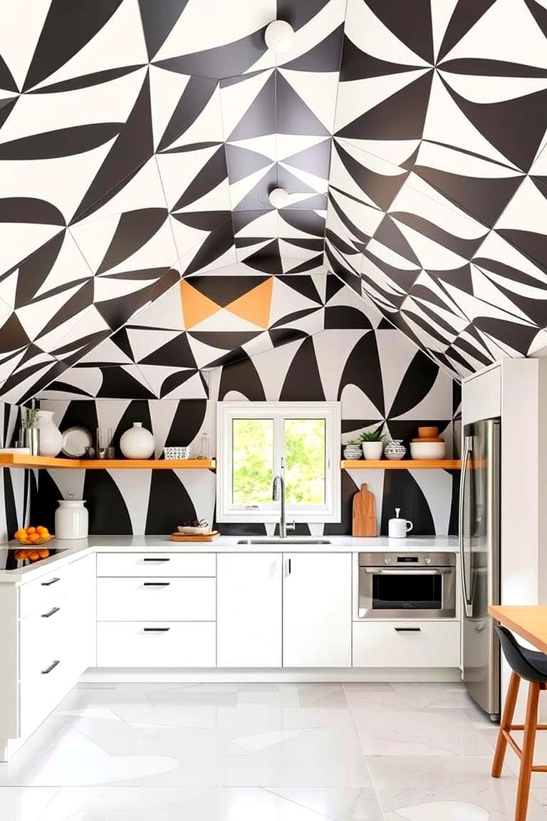 Bold Geometric Patterns on Sloped Surfaces - 24 Sloped Ceiling Kitchen Ideas