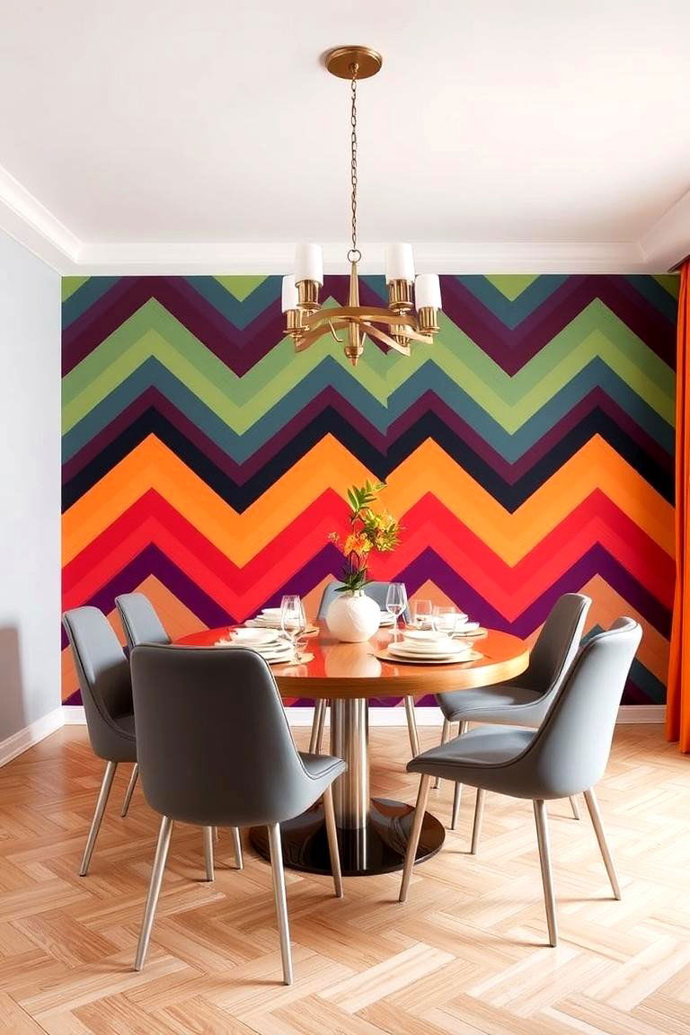 Bold Geometric Patterns on Walls - 24 70s Dining Room Design Ideas