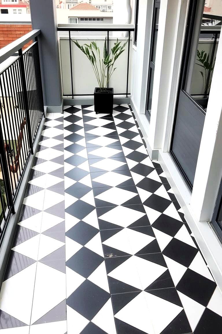 Bold Geometric Tiles - 24 Balcony Tiles Ideas