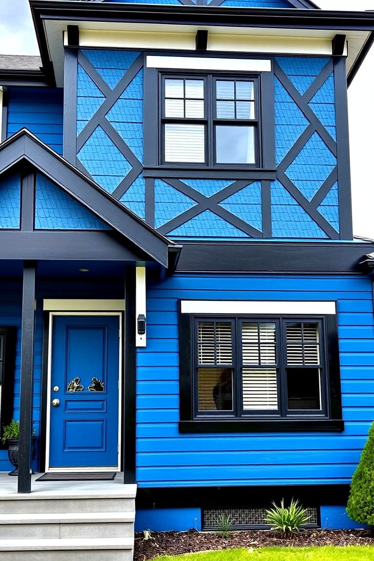 Bold Geometric Trim Designs - 24 Blue House With Black Trim Ideas