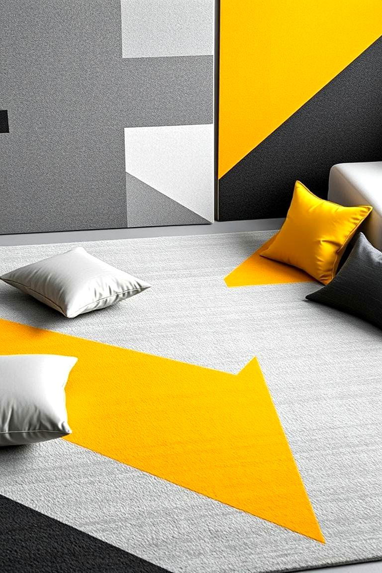 Bold Geometry Grey and Yellow Patterns - 24 Grey and Yellow Living Room Ideas