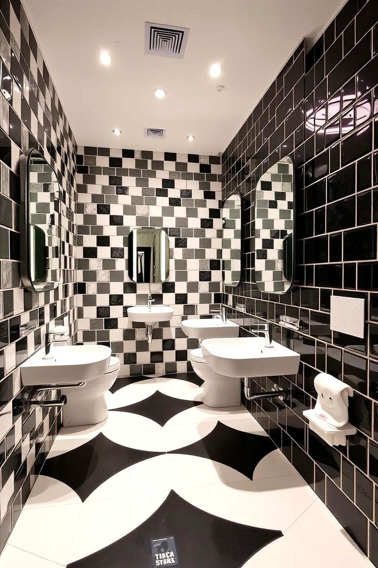 Bold Geometry - 24 Black and White Powder Room Ideas