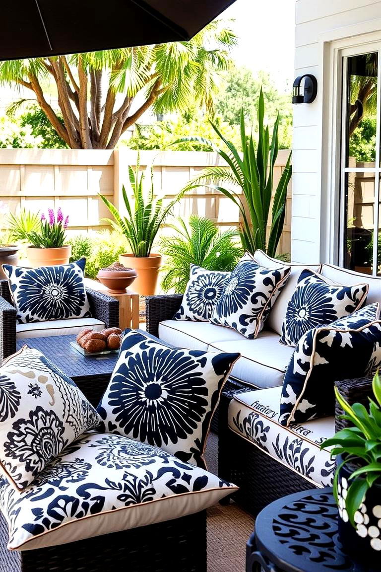 Bold Graphic Prints on Patio Cushions - 24 Black and White Patio Ideas
