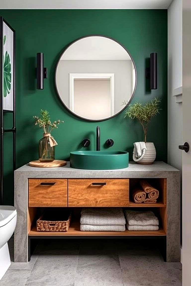 Bold Green Vanity with Concrete Accents - 24 Bathroom With Green Vanity
