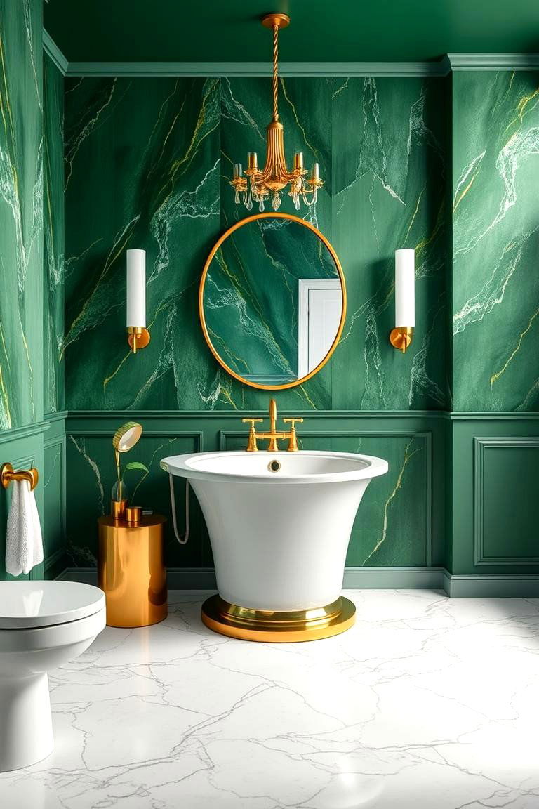 Bold Green and Gold Accent Walls - 24 Green and Gold Bathroom Ideas