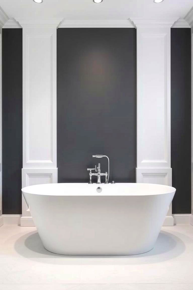 Bold Grey Accent Wall in an Otherwise White Bathroom - 24 Grey and White Bathroom Ideas
