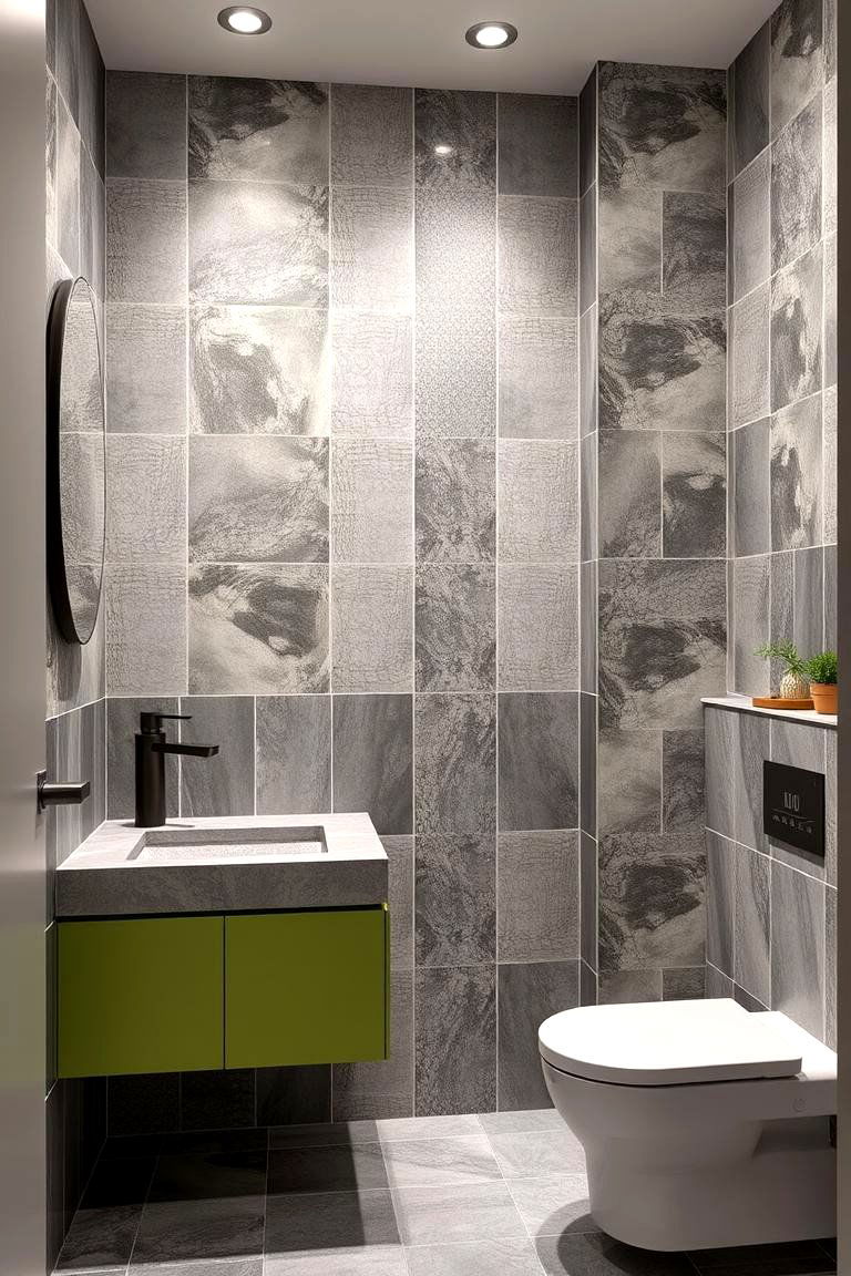 Bold Grey Patterns - 24 Green and Grey Bathroom Ideas