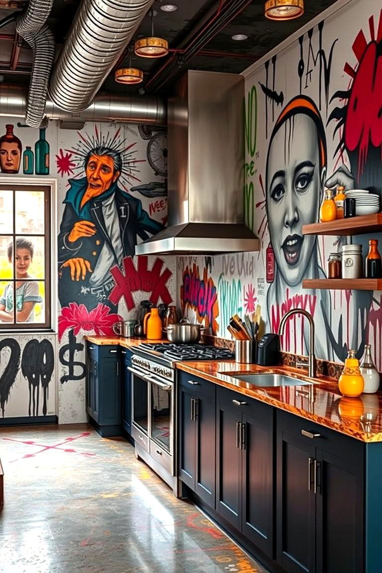Bold Grunge Murals - 24 Dirty Kitchen Ideas