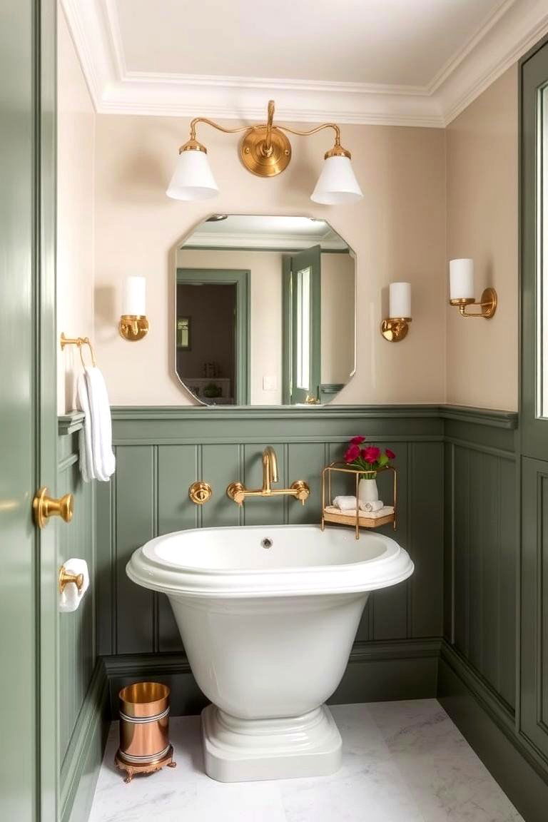 Bold Hardware Statements - 24 Sage Green and Cream Bathroom Ideas
