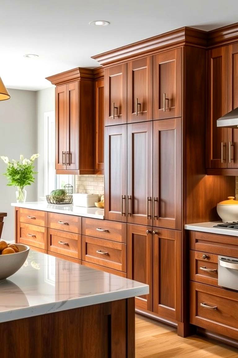 Bold Hardware on Brown Cabinets - 24 Brown Kitchen Cabinets Ideas