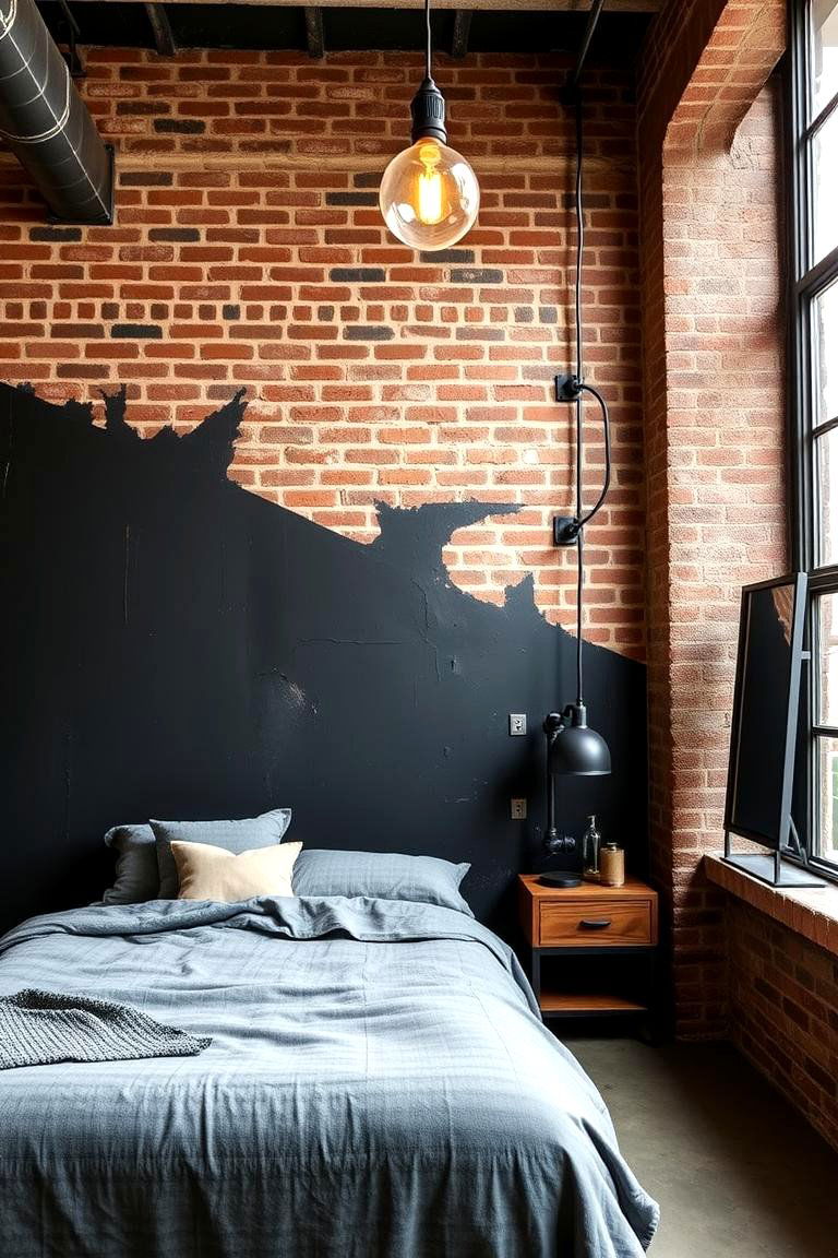 Bold Industrial Charm - 24 Black Accent Wall Bedroom Ideas