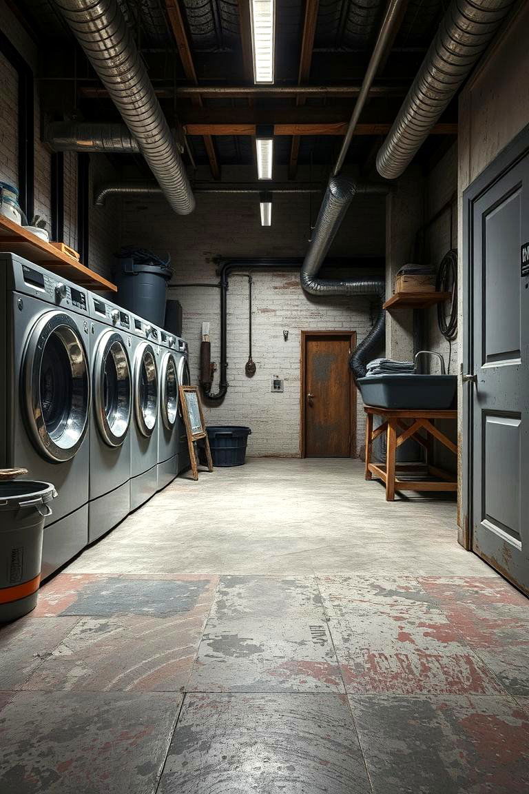 Bold Industrial Grunge - 24 Laundry Room Floor Ideas