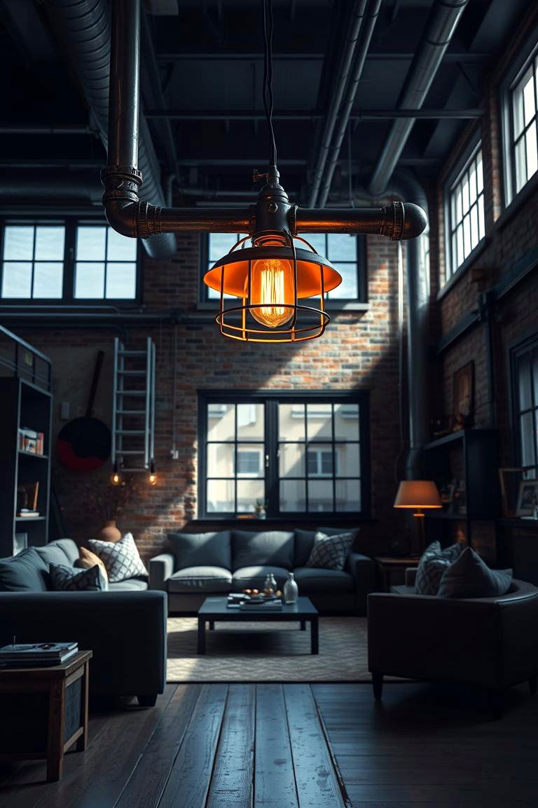 Bold Industrial Pipe Lighting - 24 Living Room Ceiling Lighting Ideas