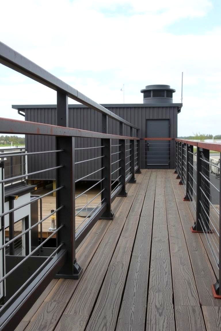 Bold Industrial Statement - 24 Horizontal Deck Railing Ideas