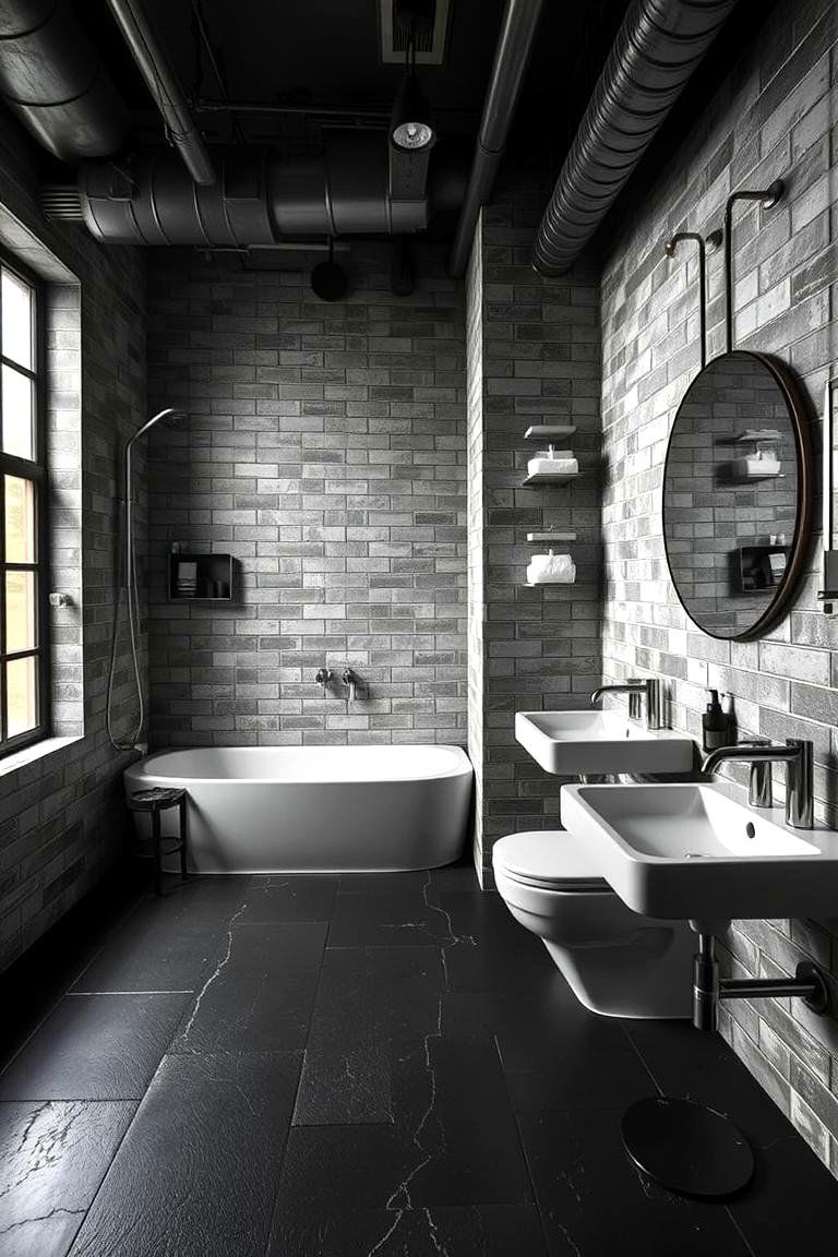 Bold Industrial Vibes - 24 Black Floor Bathroom Ideas