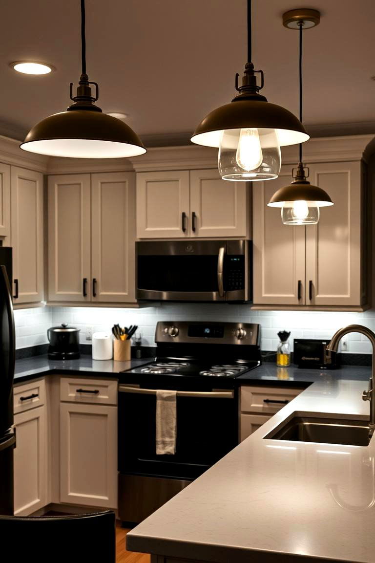 Bold Lighting Fixtures - 24 Small Kitchen with Black Appliances Ideas