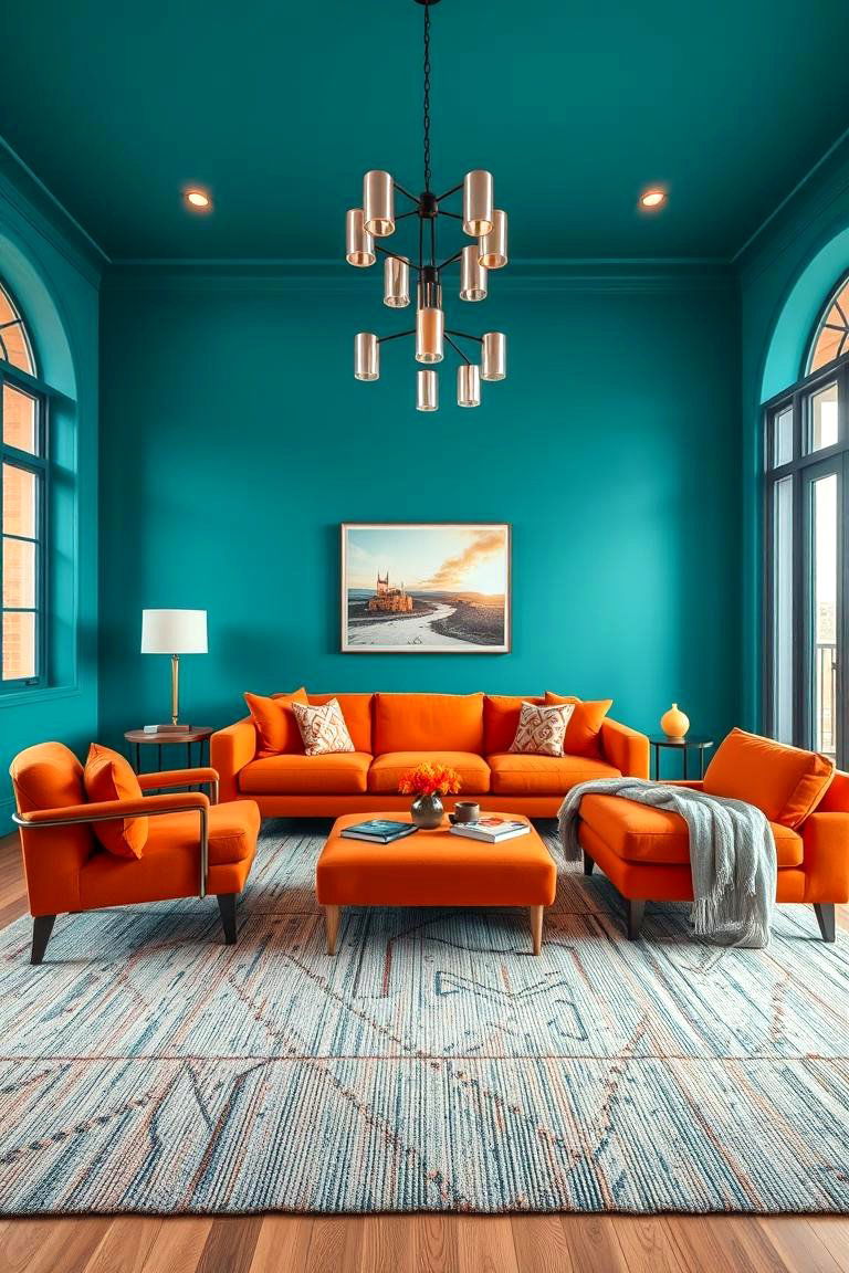 Bold Living Room Impact - 24 Teal and Orange Color Scheme for Your Rooms