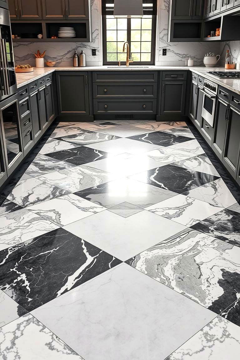 Bold Marble Geometric Patterns - 24 Marble Kitchen Floor Ideas
