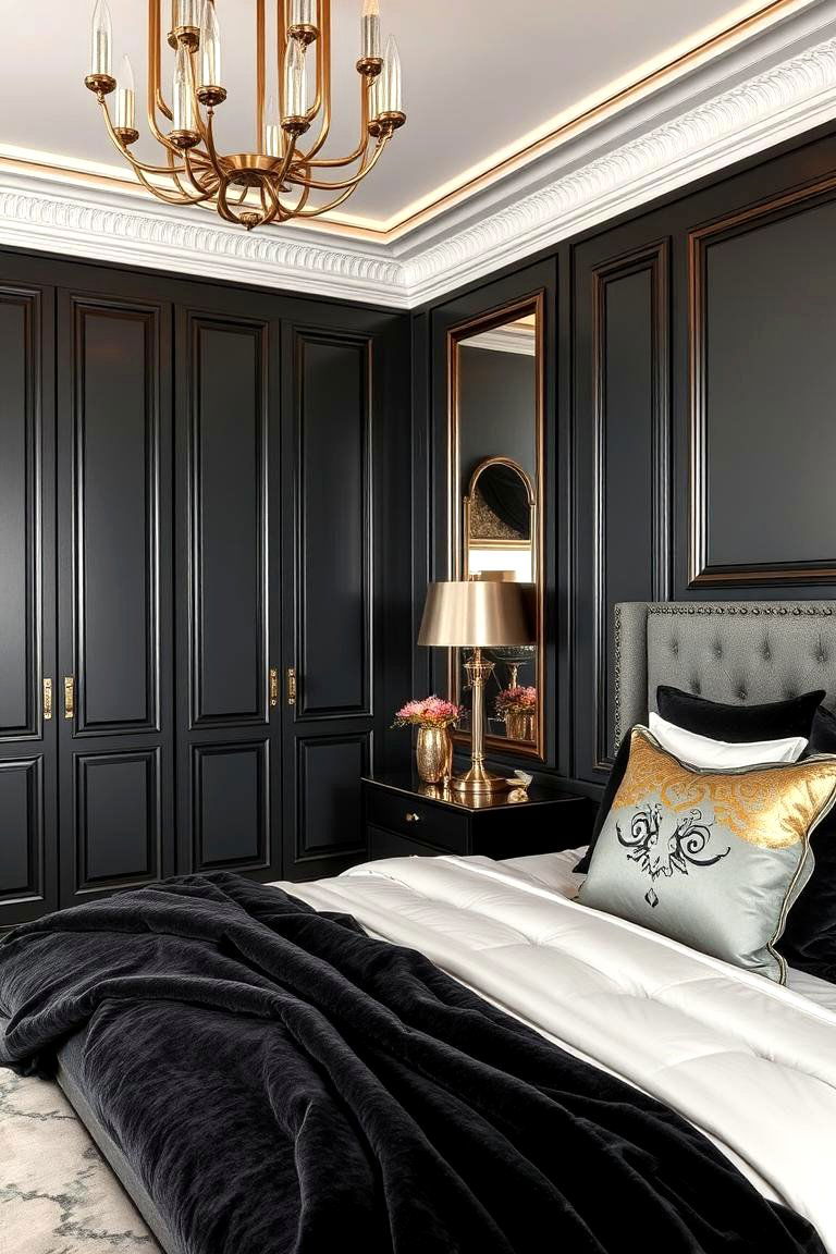 Bold Metallic Accents - 24 Dark Grey Bedroom Ideas