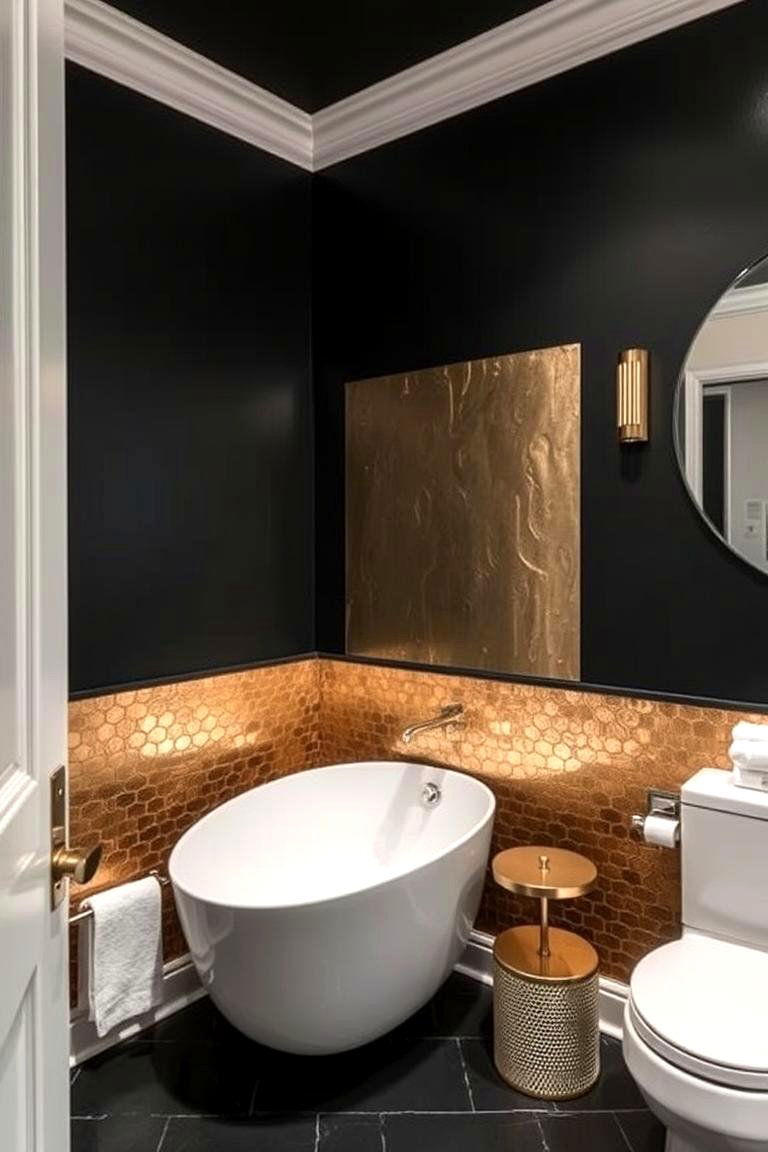 Bold Metallic Accents for Luxury - 24 Bathroom Accent Wall Ideas