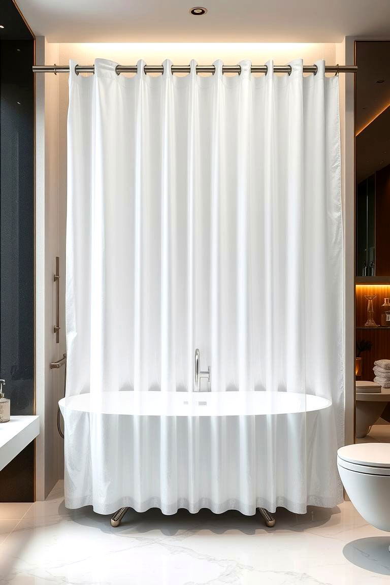 Bold Metallic Accents - 24 bathroom curtain ideas