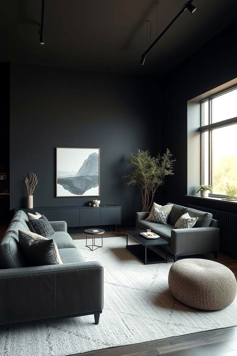 Bold Midnight Minimalism - 24 Dark Living Room Ideas