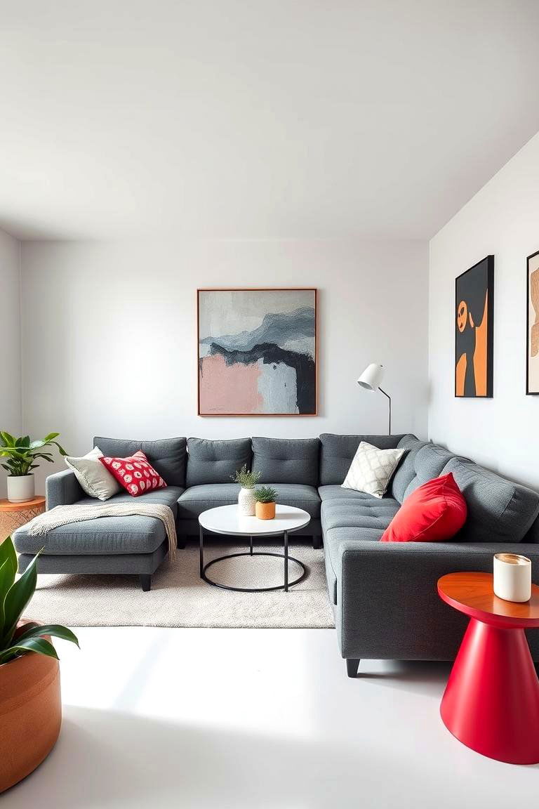 Bold Minimal Grey with Statement Art - 24 Grey Sectional Living Room Ideas