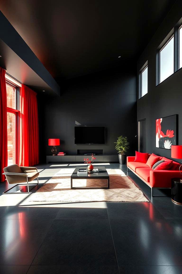 Bold Minimalist Elegance - 24 Black and Red Living Room Ideas