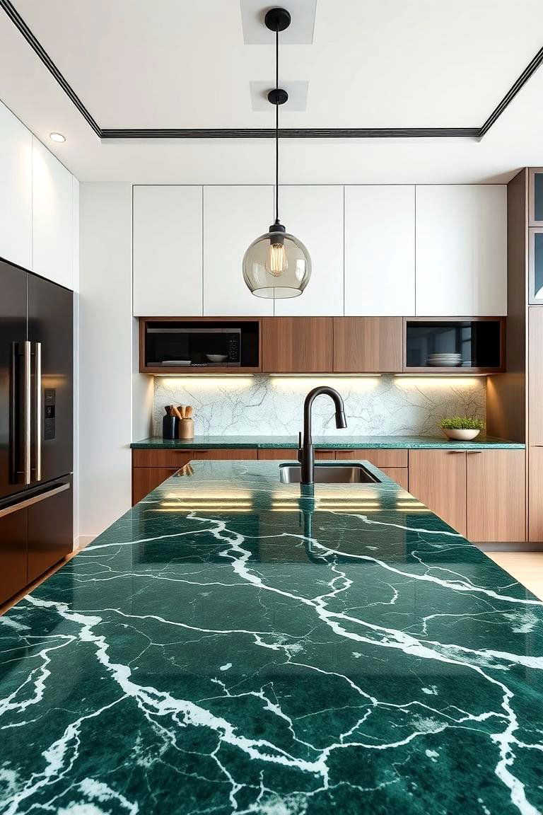 Bold Modern Green - 24 Green Marble Countertop Design Ideas
