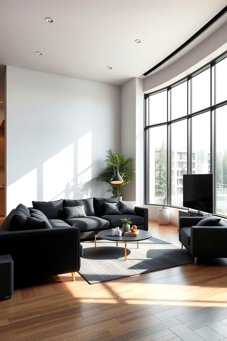 Bold Modern Minimalism - 24 Black Couch Living Room Ideas
