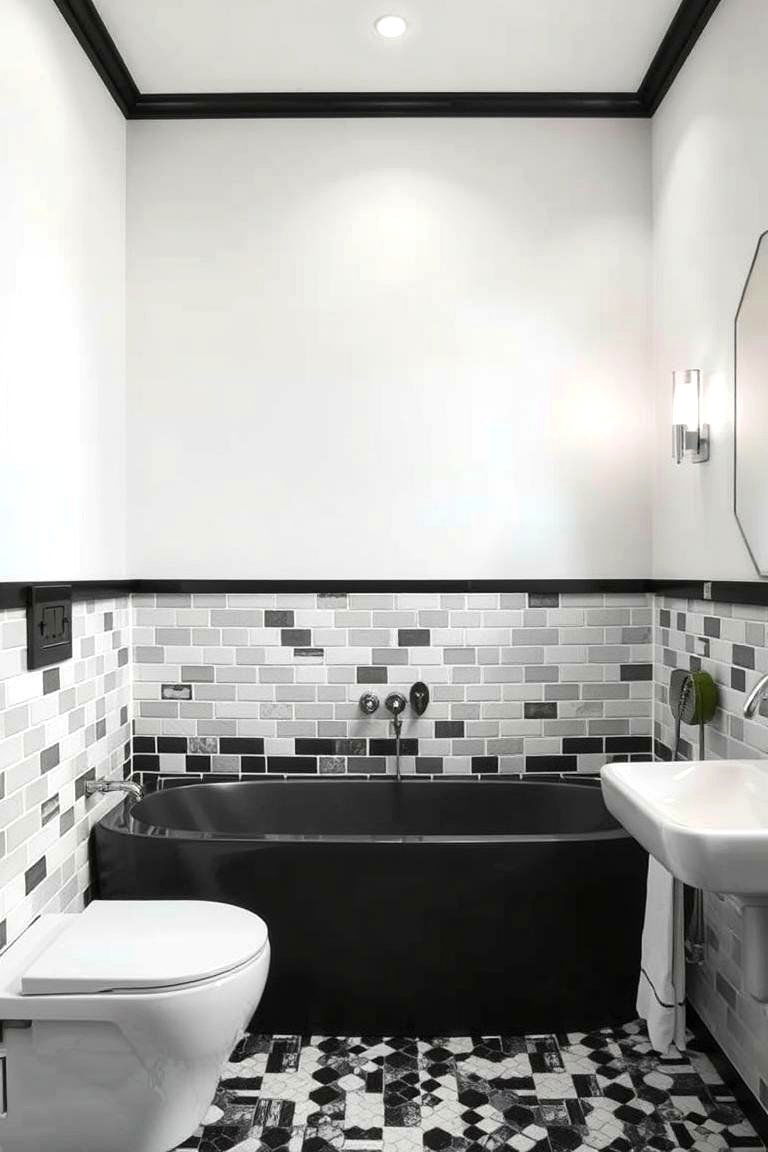 Bold Monochrome Mosaic - 24 Bathroom Mosaic Floor Tile Ideas