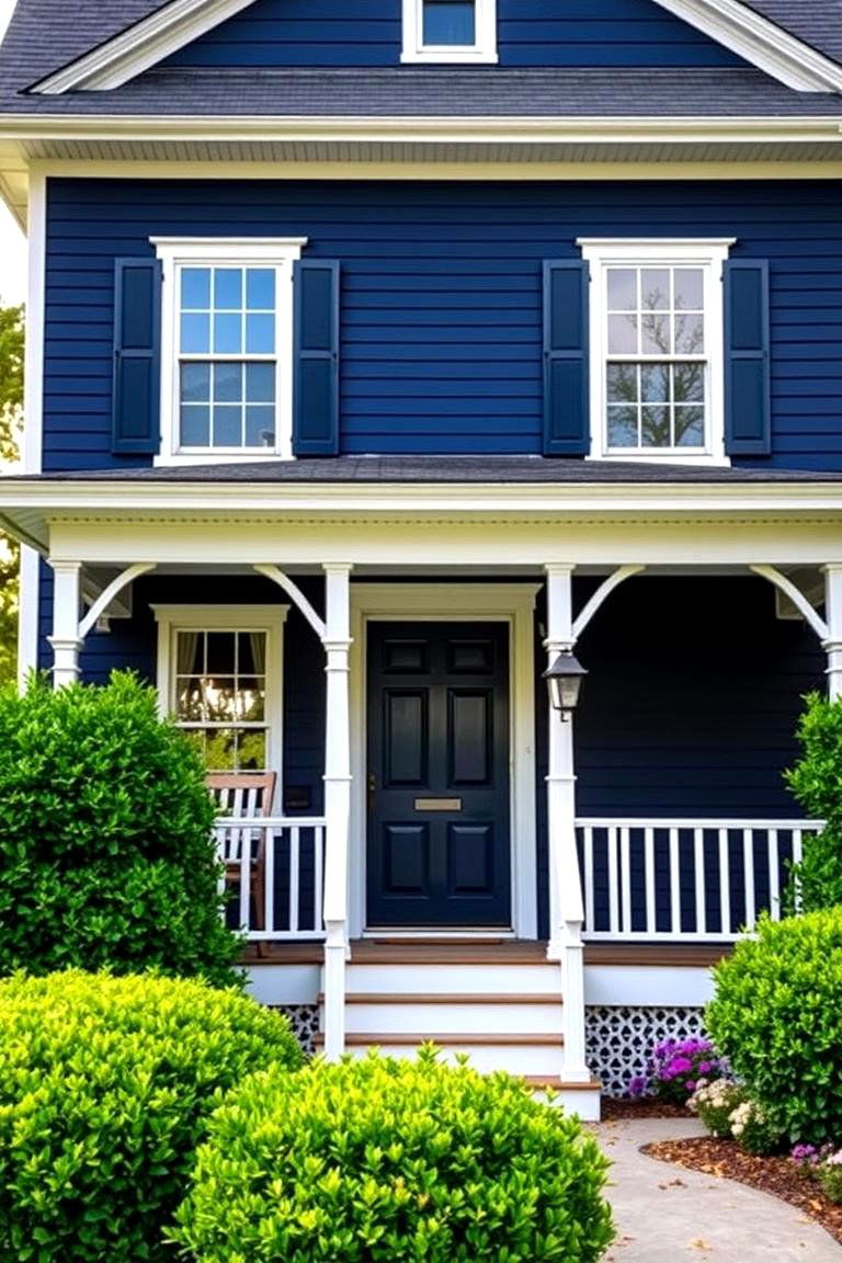 Bold Navy Blue with White Trim - 24 Exterior Door Trim Ideas