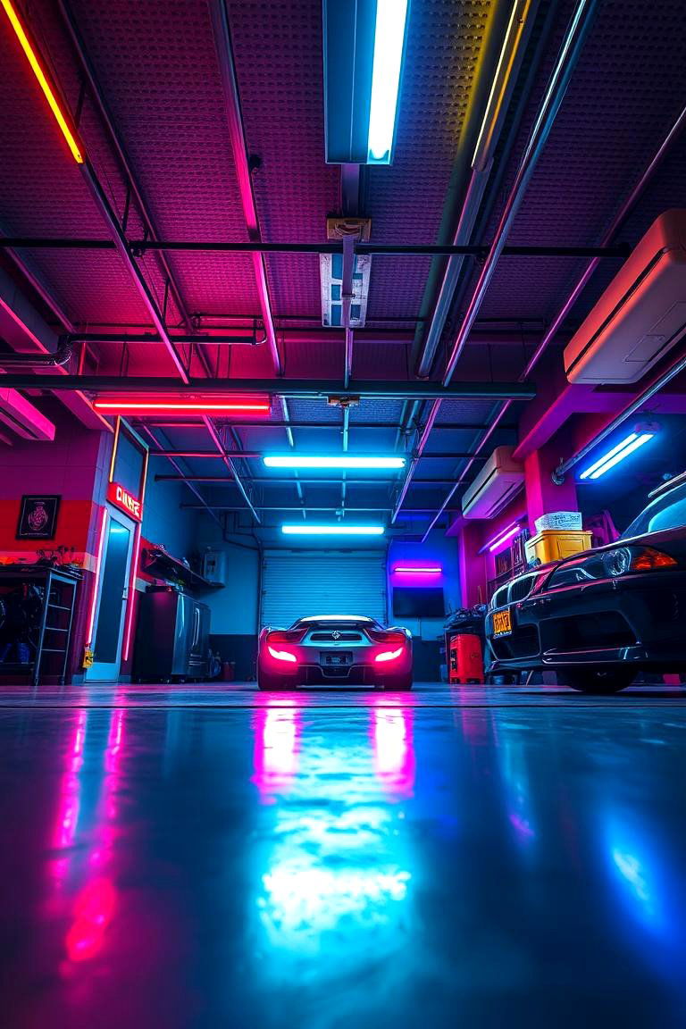 Bold Neon Accent Lighting - 24 Garage Decor Ideas