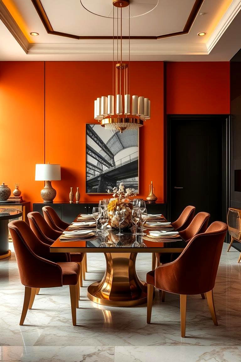 Bold Orange with Metallic Accents - 24 Orange Accent Wall Ideas