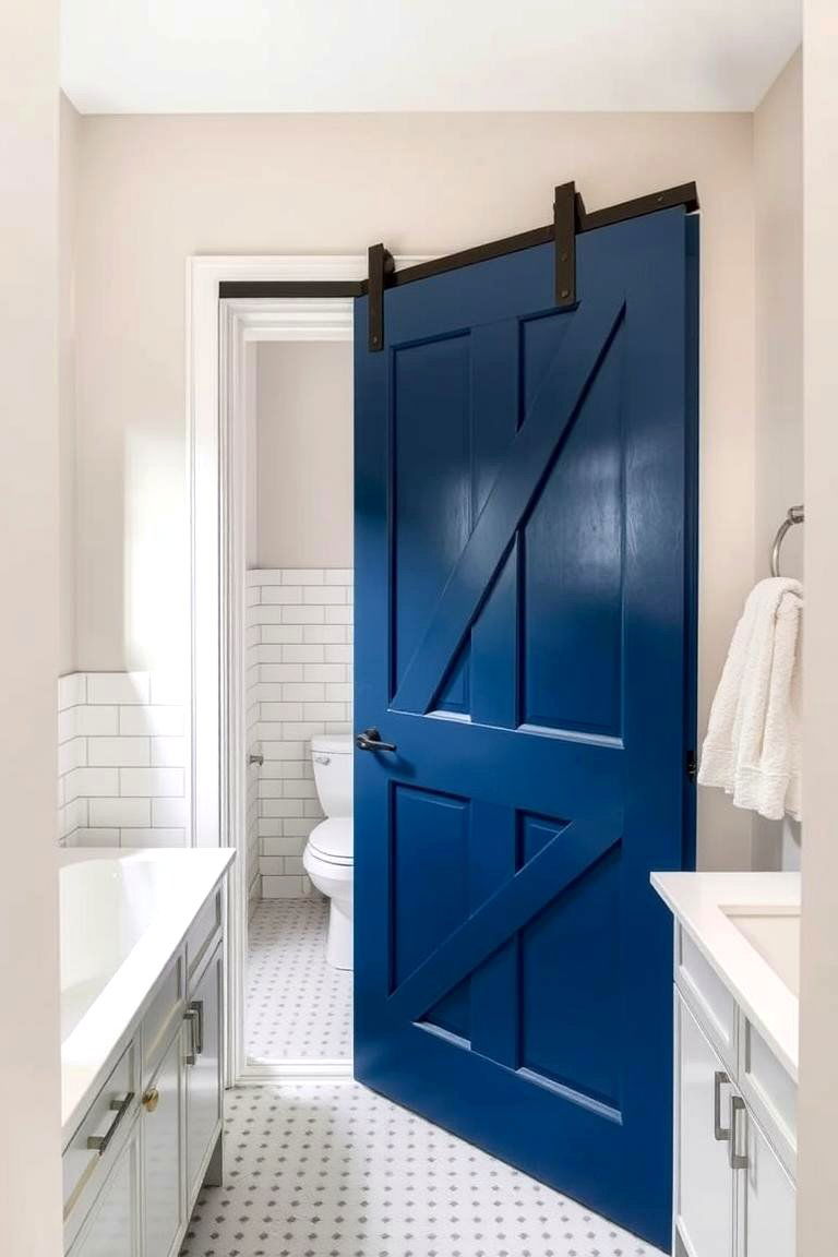 Bold Painted Barn Door for a Statement Look - 24 Bathroom Barn Door Ideas
